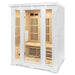 Lifespan Fitness white wooden sauna with glass door and interior bench seating