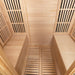 Lifespan Fitness wooden sauna interior with bench seating and slatted walls for heat ventilation