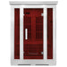 Lifespan Fitness white sauna with red tinted glass door and wooden interior bench