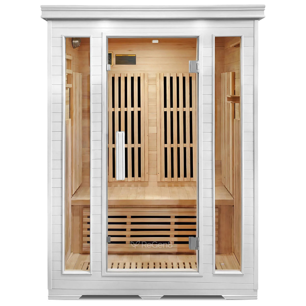 Lifespan Fitness sauna with glass door and wooden interior panels for home wellness