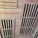 Interior ceiling view of Lifespan Fitness wooden sauna with slatted vents for heat circulation