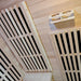 Lifespan Fitness wooden sauna interior ceiling with slatted panels and light fixture