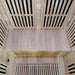 Interior view of Lifespan Fitness wooden sauna with bench and slatted walls for heat circulation