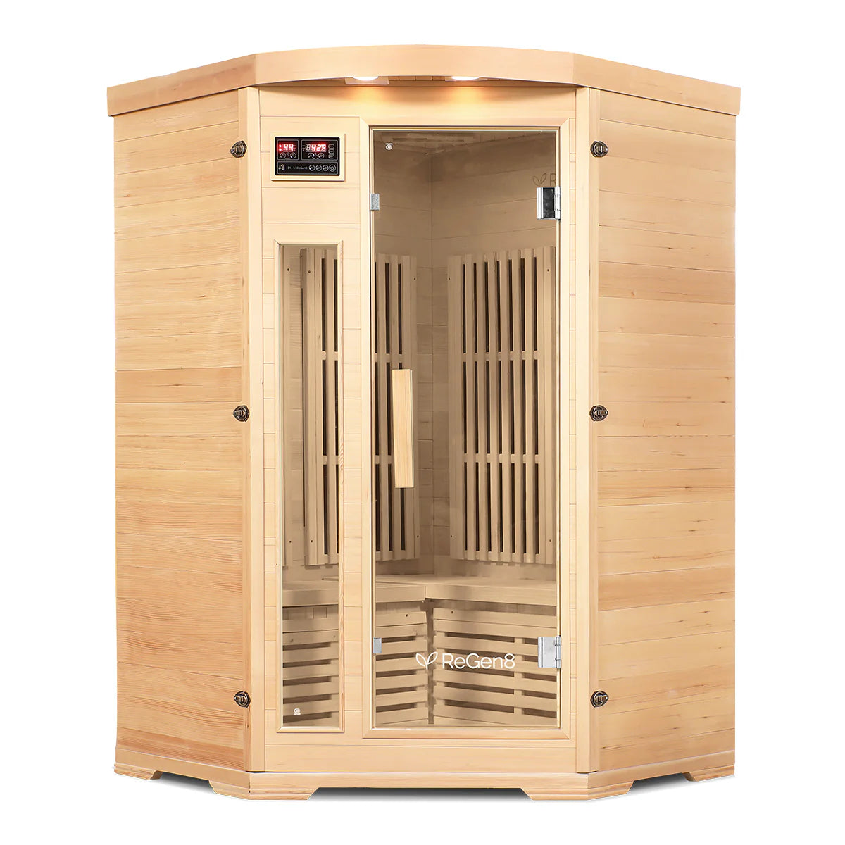 Lifespan Fitness wooden sauna with glass door and digital control panel for home relaxation