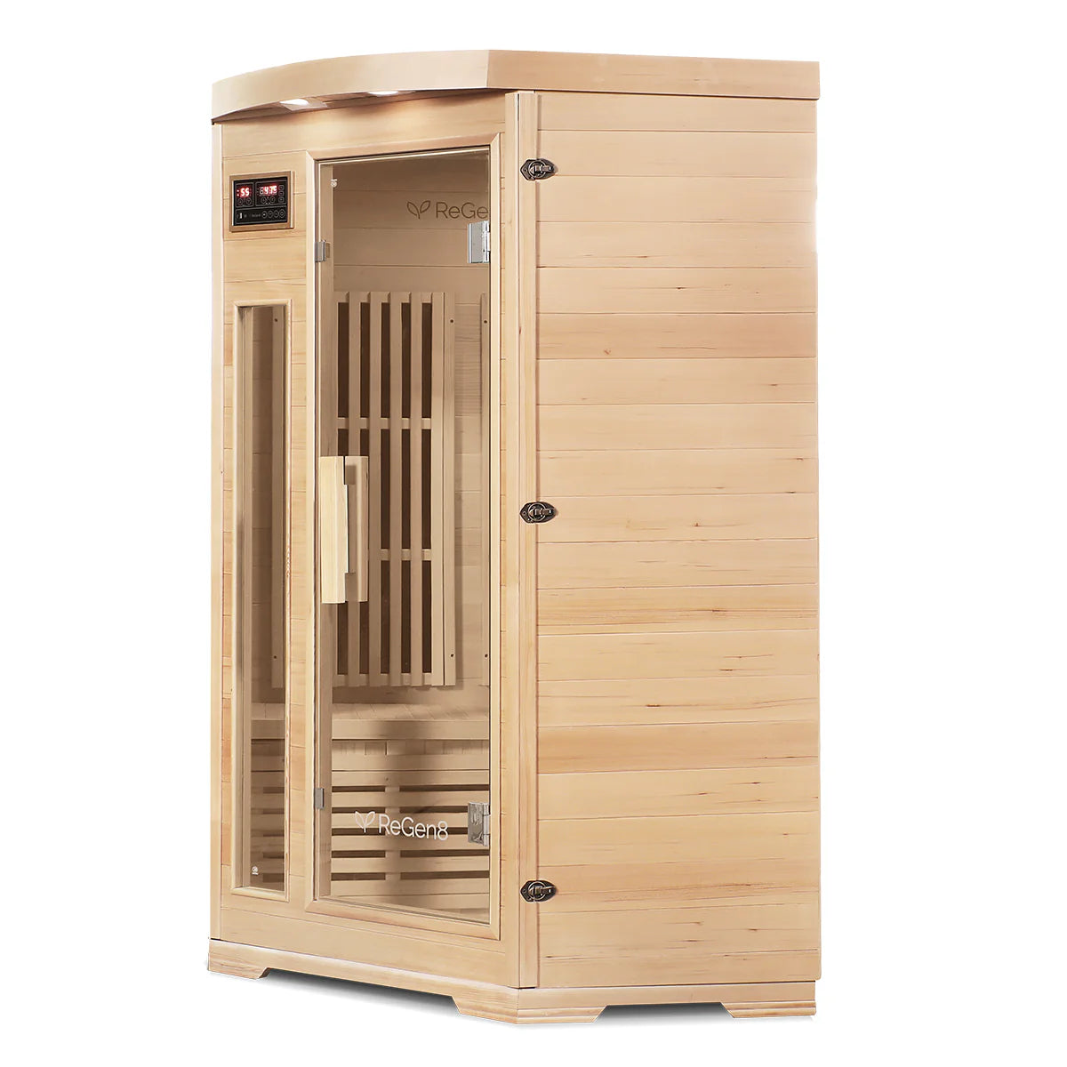 Lifespan Fitness wooden sauna with glass door and interior bench for home relaxation