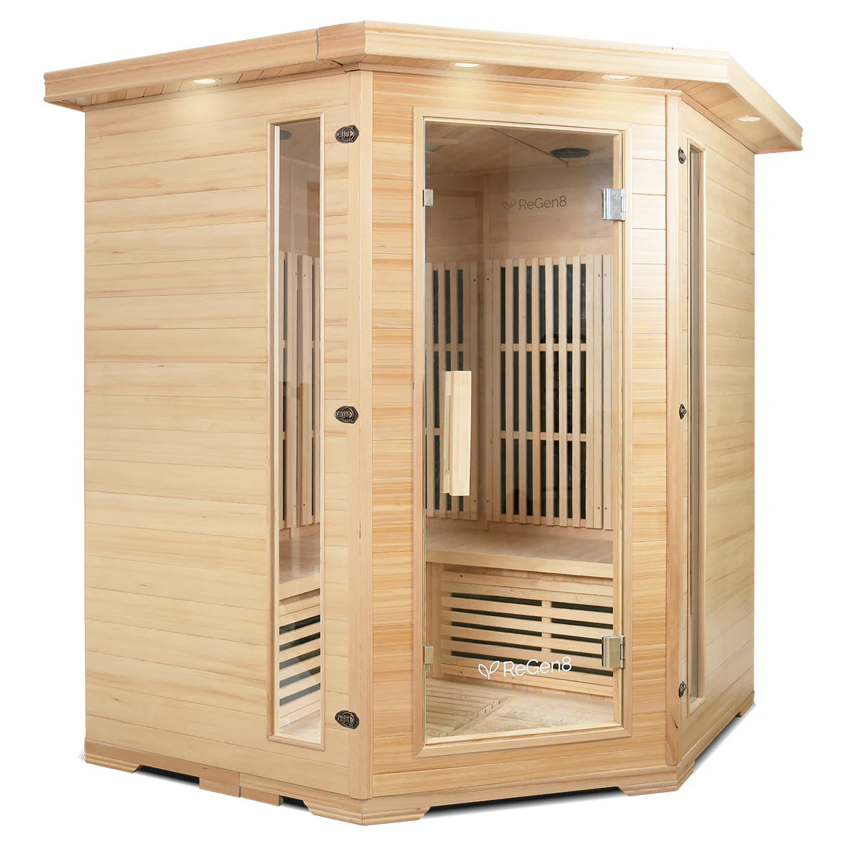 Lifespan Fitness wooden sauna with glass door and interior bench for home relaxation
