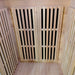 Lifespan Fitness wooden sauna interior with vertical slat panels and light wood flooring
