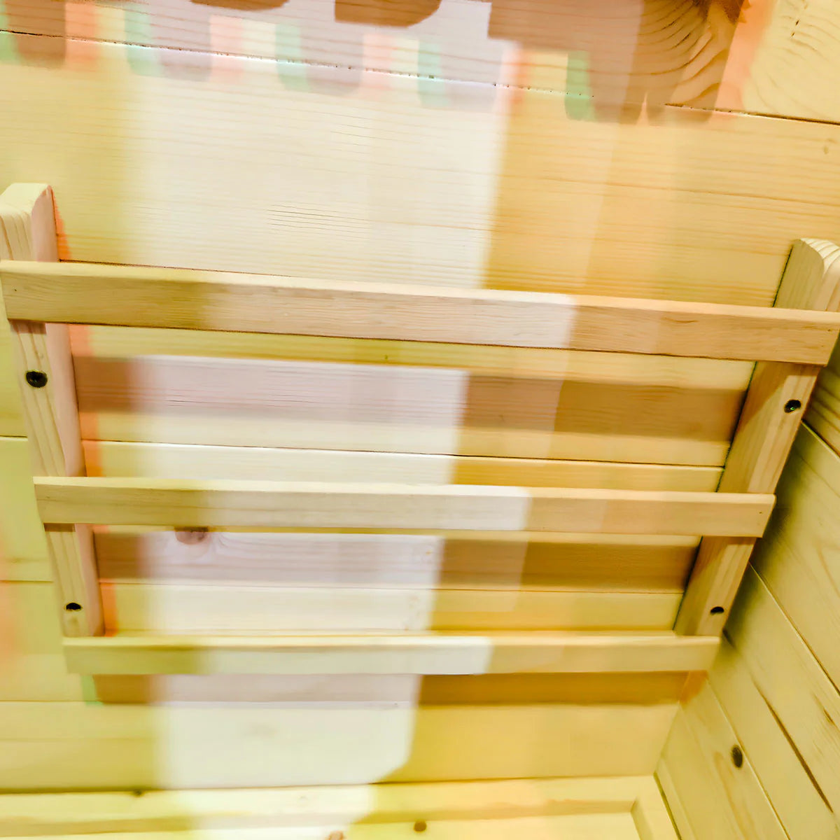 Lifespan Fitness wooden sauna interior wall with backrest support bars