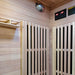 Lifespan Fitness wooden sauna interior with temperature control panel and heated panels