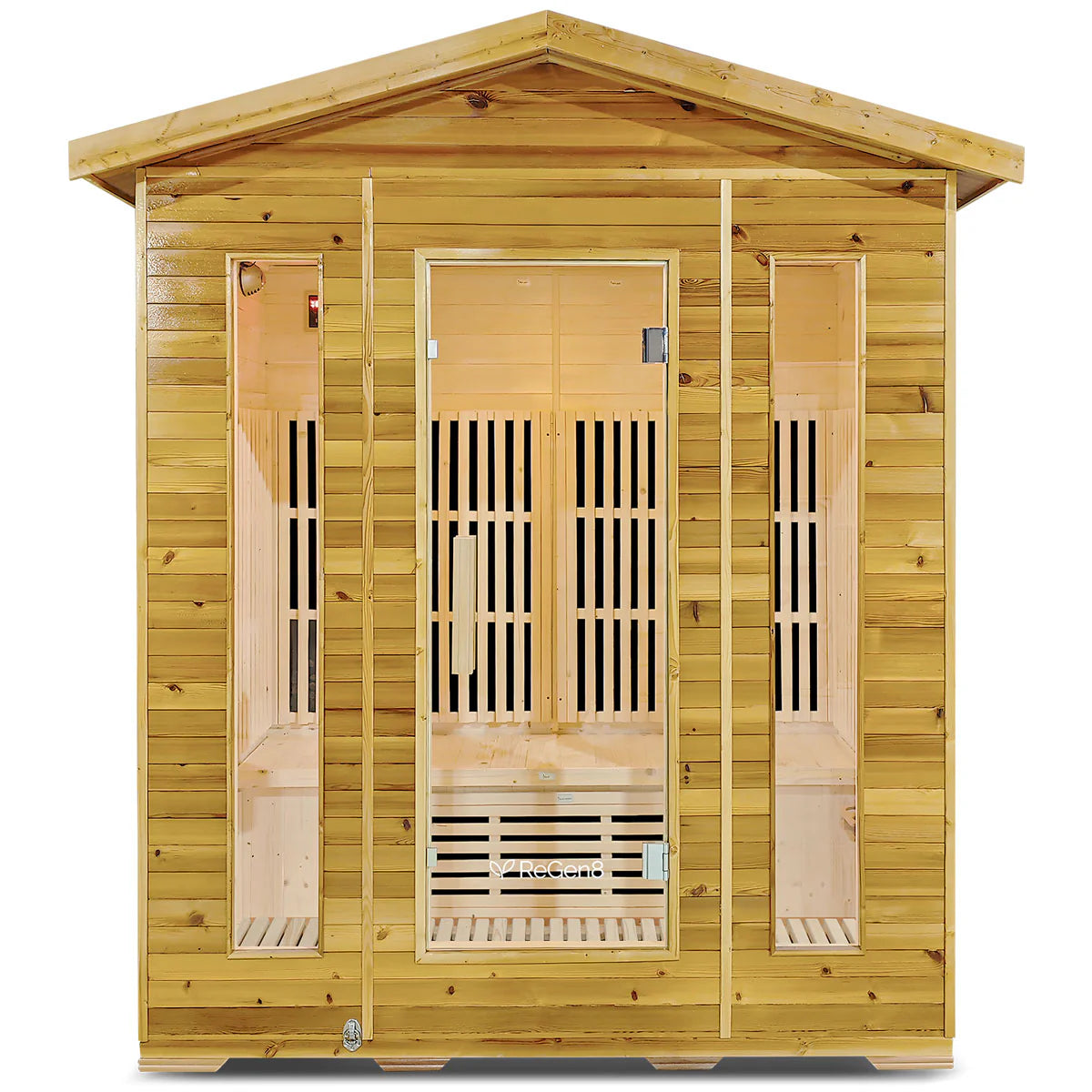 Lifespan Fitness wooden sauna with glass door and side panels for home relaxation
