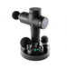 Stryke Recovery black massage gun with digital display and five interchangeable massage heads on a round base