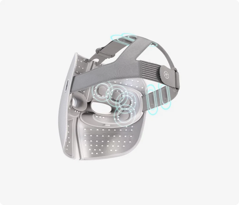 Therabody LED face mask with adjustable gray straps for targeted skin therapy treatment