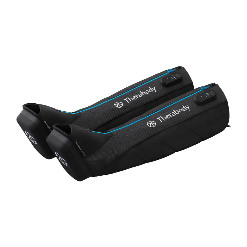 Therabody compression boots in black for leg recovery and improved circulation