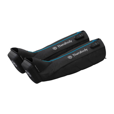 Therabody compression boots in black for leg recovery and improved circulation