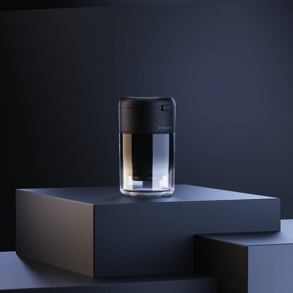 Therabody hot and cold therapy cupping device with sleek black and transparent design