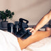 Therabody hot and cold therapy cupping device applied on leg for muscle relief and recovery