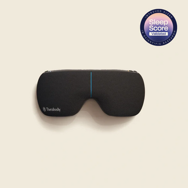 Therabody black eye and temple massager with Sleep Score validated badge for improved sleep