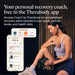 Woman using Therabody massage gun on leg with Therabody app for personalized recovery plans