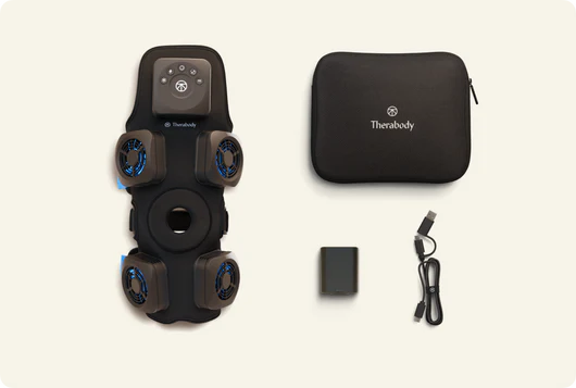 Therabody recoverytherm knee hot and cold therapy device with carrying case and accessories