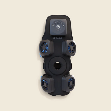 Therabody recoverytherm knee hot and cold therapy device with four cooling fans and adjustable controls