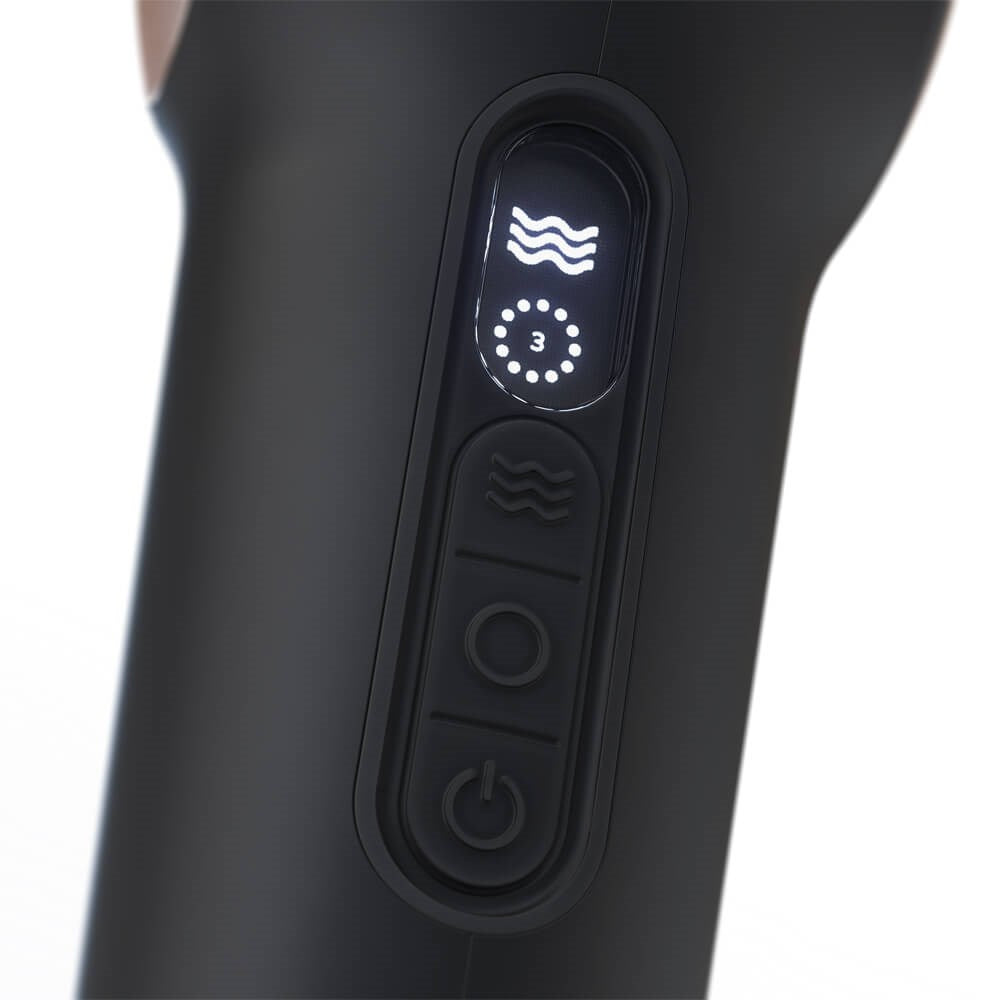 Close-up of Therabody theraface pro skincare device control panel with illuminated settings display