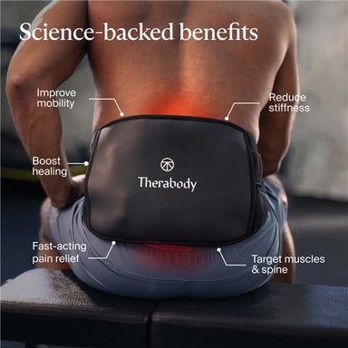 Therabody thermback hot and cold therapy device worn on lower back for pain relief and muscle recovery