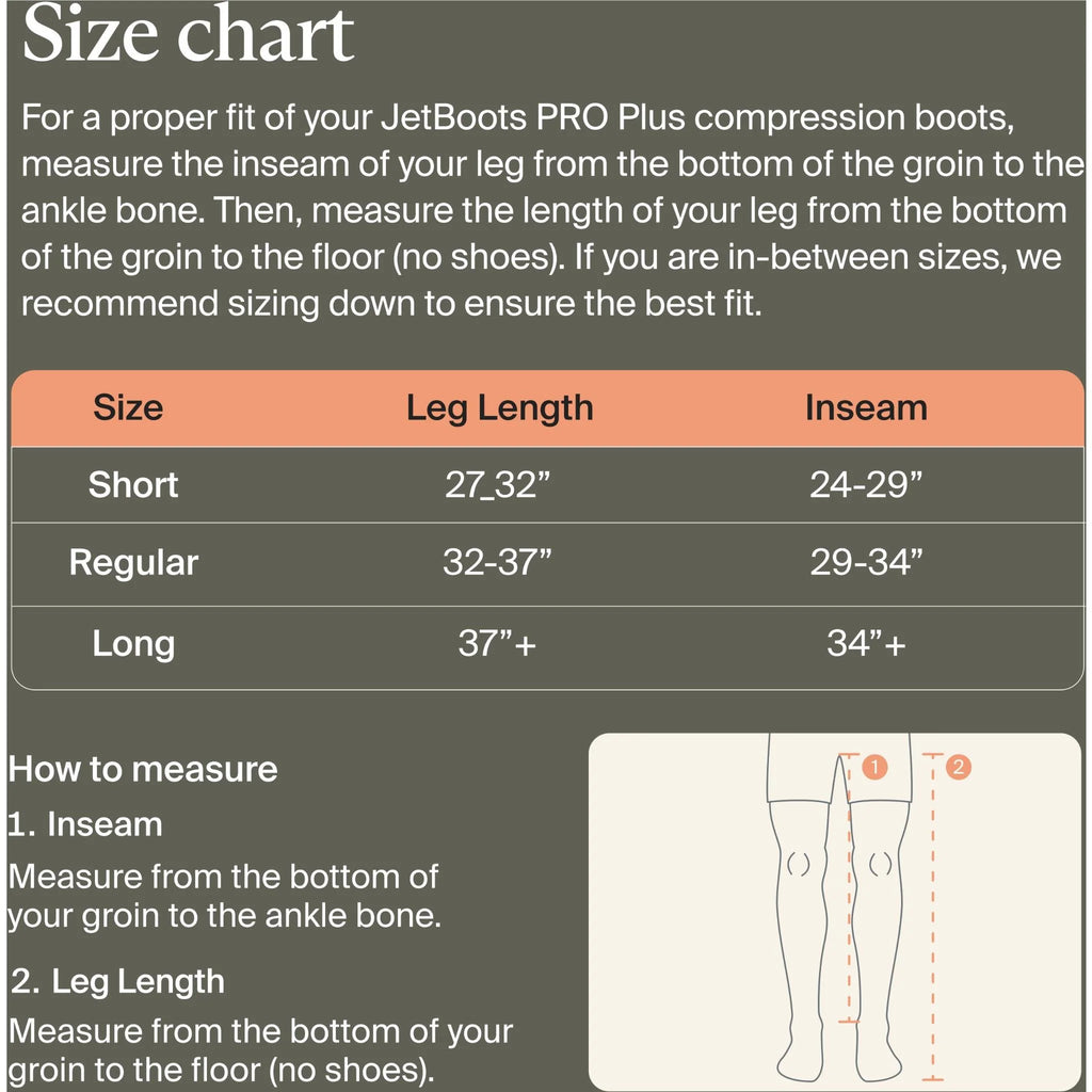 therabody jetboots pro plus compression boots size chart