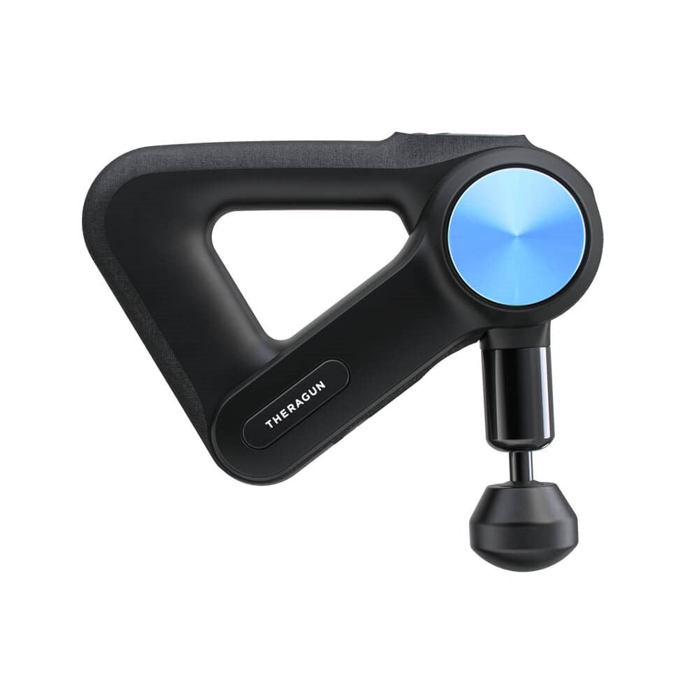 Therabody Theragun black massage gun with blue circular detail and ergonomic handle