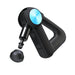 Therabody black massage gun with blue accent and detachable massage head for muscle relief