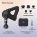Therabody massage gun with five attachments, soft carrying case, and USB charging cable
