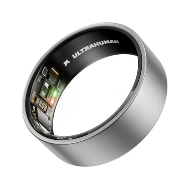 Ultrahuman smart ring with sleek silver design showing internal electronic components