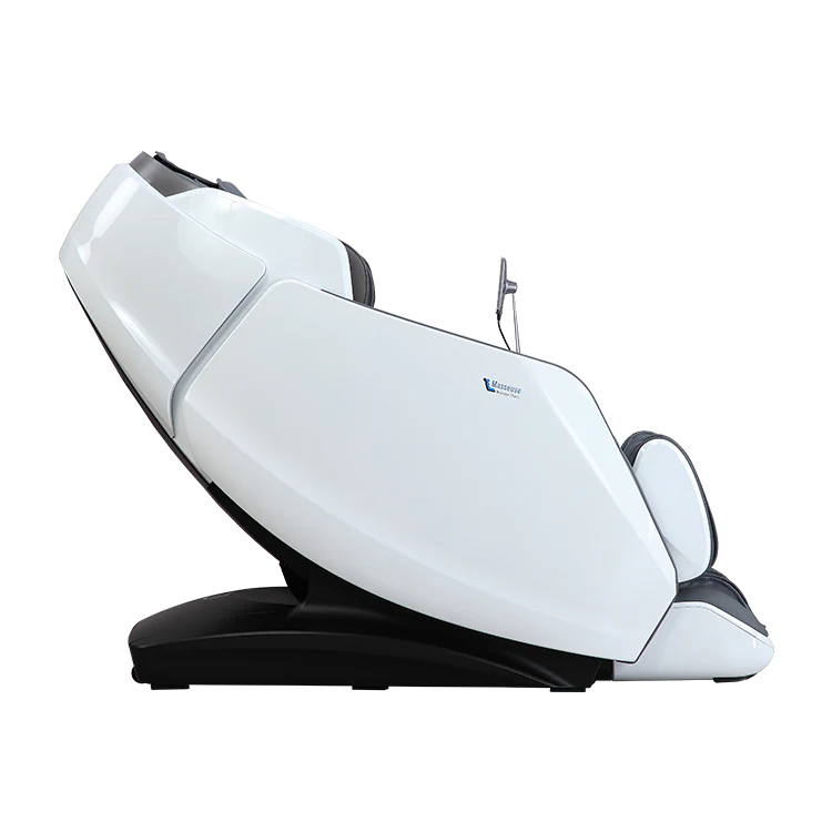 Sleek white Masseuse massage chair with ergonomic design and black base for full body relaxation