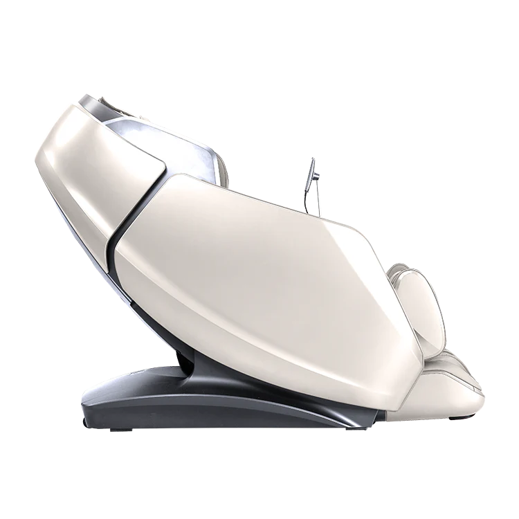 Modern beige massage chair with sleek design and adjustable reclining feature by Masseuse Massage Chairs