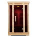 Lifespan Fitness wooden sauna with glass door and red interior lighting for home relaxation